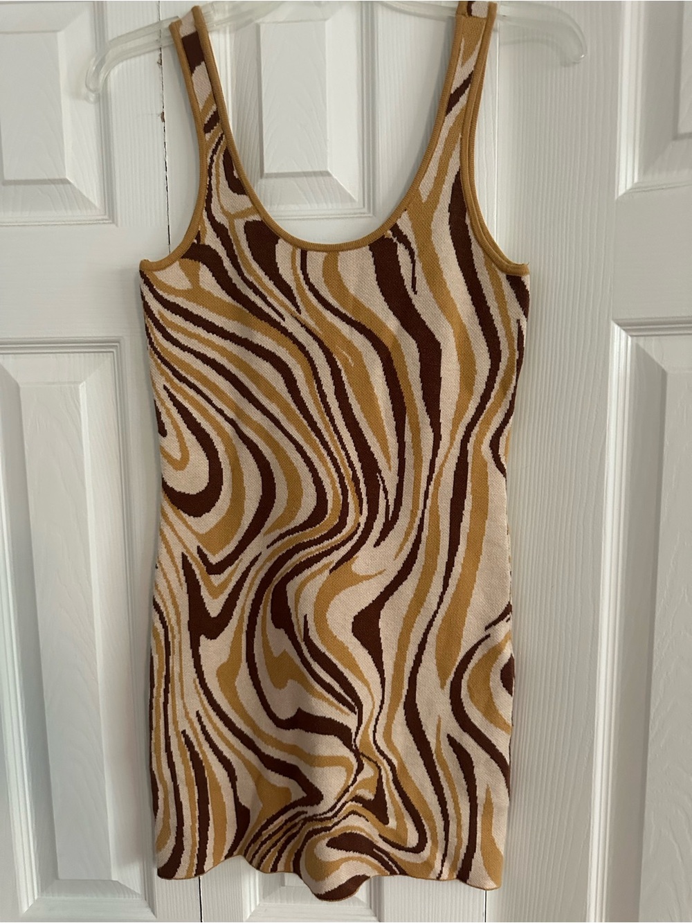 RSQ Sleeveless Mini Dress in Beige, Tan & Brown Swirl